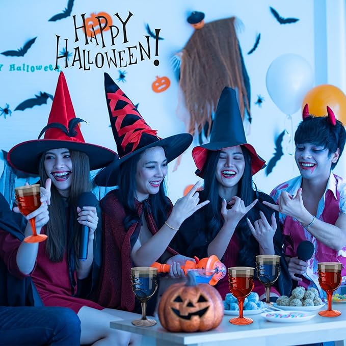 Dandat 24 Pcs Halloween Skeleton Hand Goblets 12oz Clear Plastic Halloween Cups Skull Wine Glass Set for Creepy Spooky Party Decorations (Black,Orange)-Ruum Studio Home