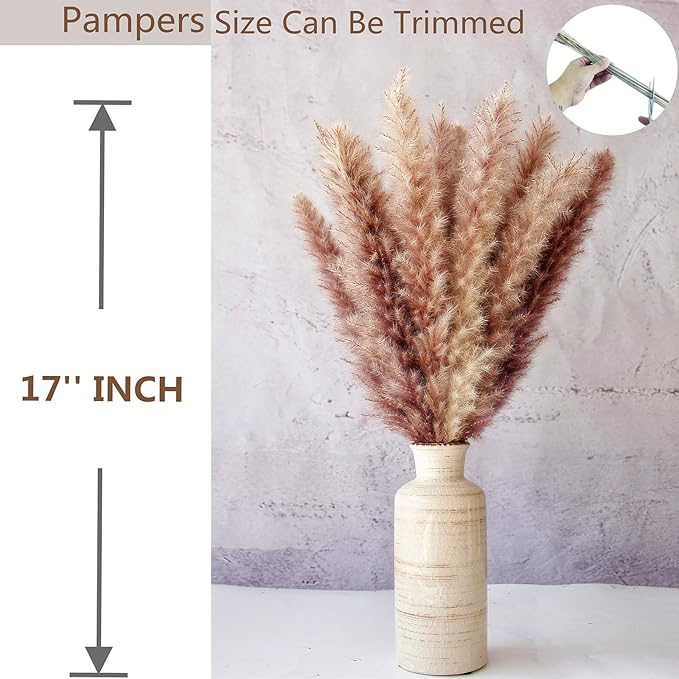 100 PCS Dried Flowers Pampas Grass Bouquet, Boho Table Decor, Bunny Tails Dried Flowers, Brown Pompas, White Pampas Grass for Wedding, Home, Rustic Party, Baby Shower Decorations-Ruum Studio Home