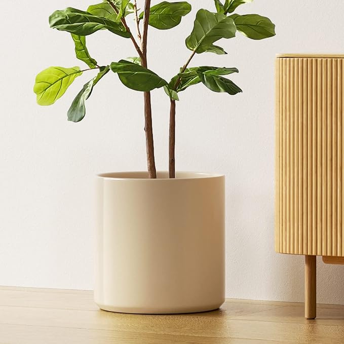 LE TAUCI 12 Inch Pots for Plants, Ceramic Large Plant Pot for Indoor Plants, Mid-Century Modern Flower Planter Pots with Drainage Hole and Removable Plug, Round Planter Pot, Reactive Glaze Cloud Cream-Ruum Studio Home