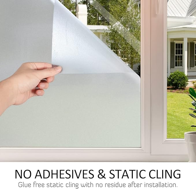 HIDBEA Frosted Window Privacy Film Heat Control UV Blocking, Static Cling Non-Adhesive Reusable Door coverings for Bathroom Home Office (Frosted 23.6 Inch x 9.8 Feet)-Ruum Studio Home