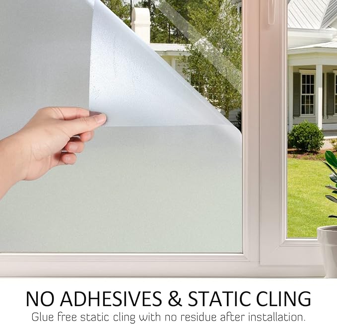 HIDBEA Frosted Window Privacy Film Heat Control UV Blocking, Static Cling Non-Adhesive Reusable Door coverings for Bathroom Home Office (Frosted 29.5 Inch x 13.1 Feet)-Ruum Studio Home