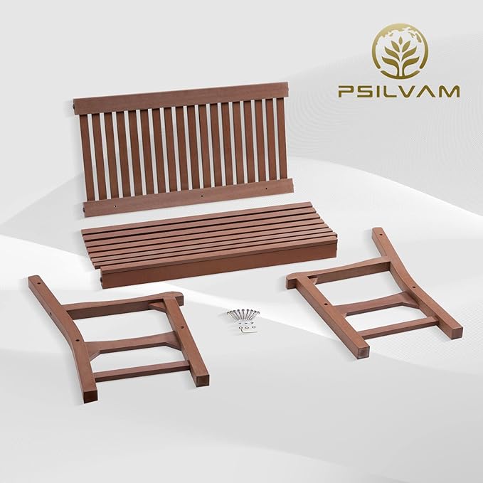 Psilvam Garden Bench, 2-Person Poly Lumber Patio Bench, All-Weather Outdoor Bench That Never Rot and Fade, Suit for Garden, Porch and Park(Brown)-Ruum Studio Home