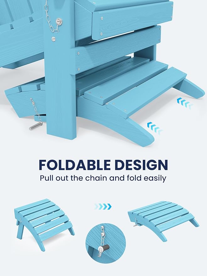 KINGYES Folding Adirondack Ottomans Set of 2 for Adirondack Chair, Light Blue-Ruum Studio Home