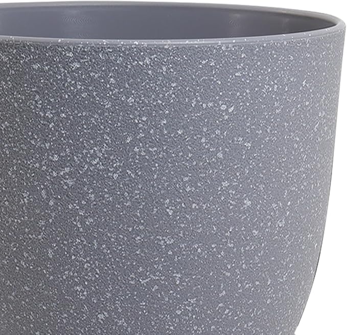 10/9/8 inch Plant Pots, Set of 3 Modern Decorative Plastic Planters with Drainage Holes and Saucers for Garden House Plants, Flower Pots for Indoor Outdoor Plants, Speckled Grey-Ruum Studio Home