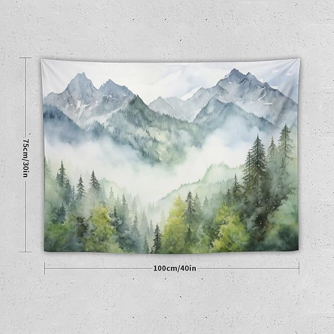 HZOHNAGO Mountain Tapestry Misty Green Forest Mountain Pattern Printed Wall Tapestry Wall Hanging for Bedroom Living Room Dorm 40" W x 30" H-Ruum Studio Home