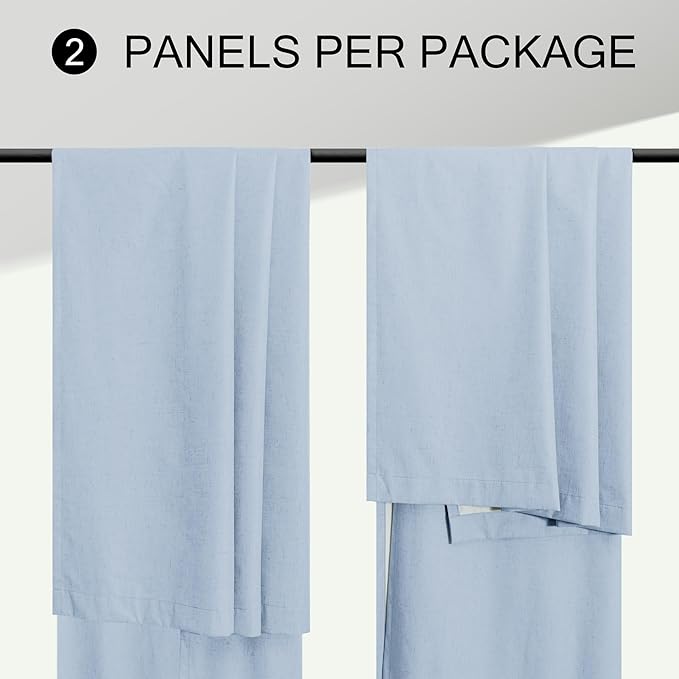 Light Blue Blackout Curtains 90 Inches Long for Bedroom 2 Panel Set Thermal Insulating Room Darkening Draperies for Living Room Black Out Linen Drapes Winter Cold Blocking Grand Millenial 52x90 Length-Ruum Studio Home