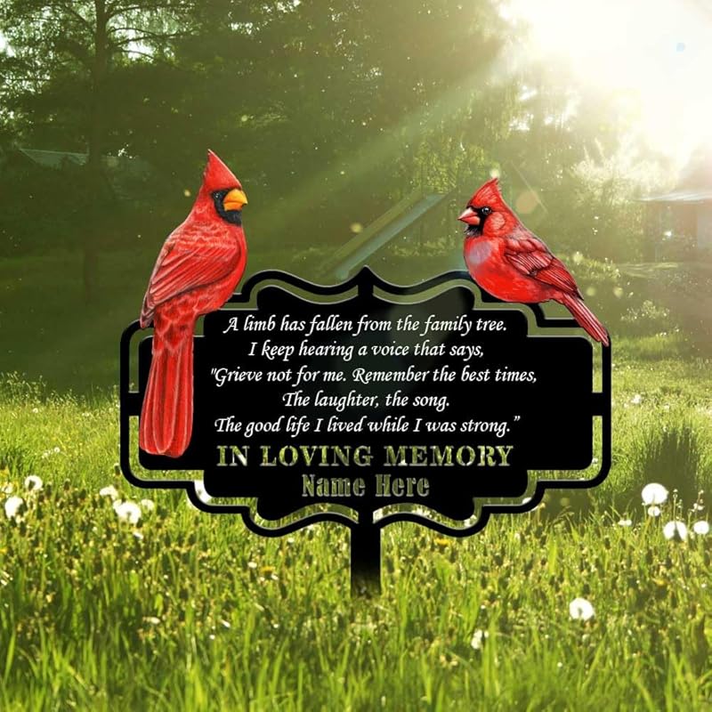 Personalized Cemetery Memorial Metal Stakes, Cardinals Memorial Grave Markers,Graden Decorations for Loss of Mother Father, Outdoor Sympathy Decor Gift-Ruum Studio Home
