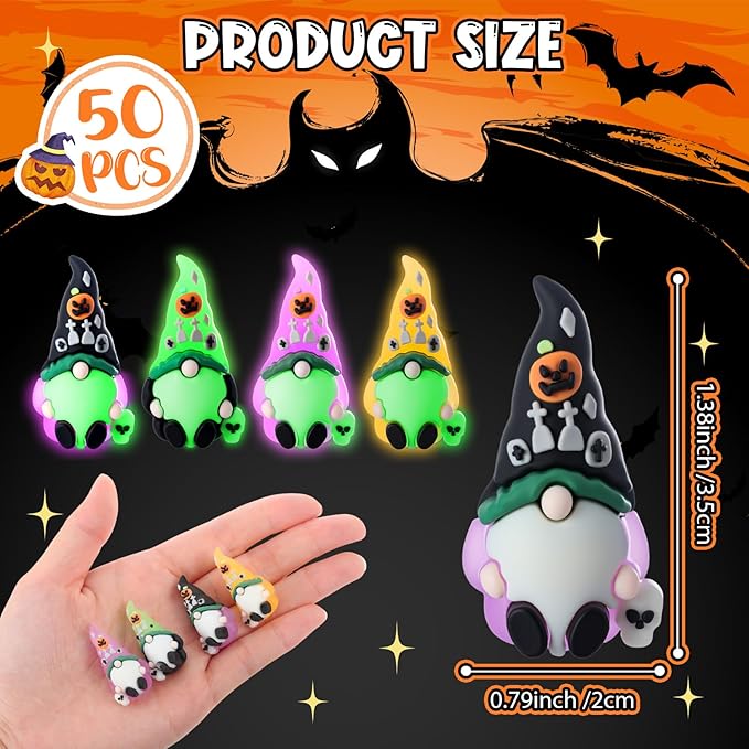 Wesiti 50 Pcs Luminous Halloween Mini Gnomes Figurines Bulk Glow in Dark Miniature Ornaments Hide and Seek Tiny Gnomes Figures Statue Halloween Party Favor Bag Fillers Garden Dollhouse Decor Gifts-Ruum Studio Home