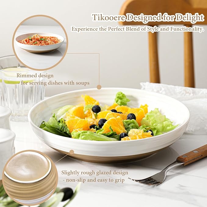 Pasta Bowls 32 OZ,Ceramic Salad Serving Bowls Set of 2,Large 8.7 inch Shallow Bowls Plates for Fruit,Noodle,Dinner,Soup Bowls for Christmas Gift,Dishwasher & Microwave Safe,White-Ruum Studio Home