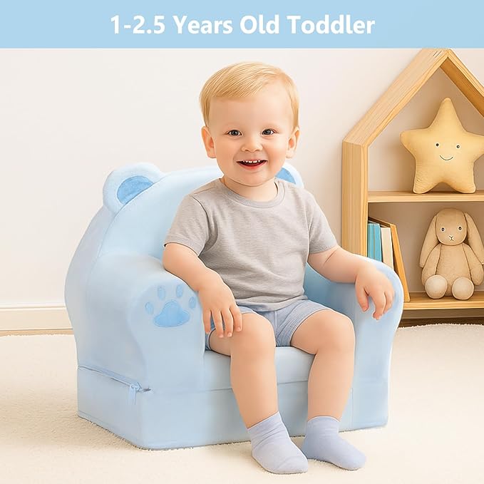 MONKISS Cute Toddler First Chair, Kids' Armchairs, Mini Couch for Baby, Blue Bear, 1~2.5 Years Old-Ruum Studio Home