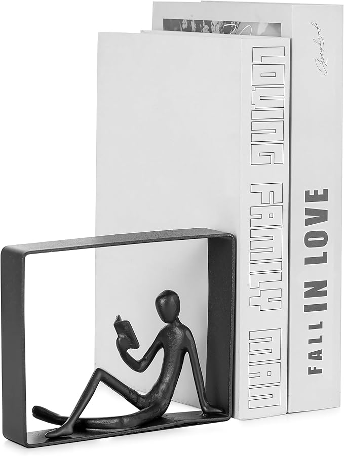Sziqiqi Book Ends for Shelves Decorative: Cast Iron Bookends for Books Cute Statue Book Ends on Bookshelf Human Sculpture Decoration - Geometric Bookend Unique Gift for Shelves Room Office Decorative-Ruum Studio Home