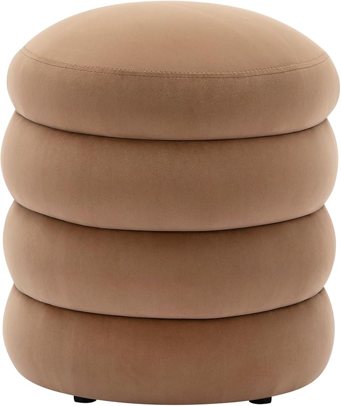 Furniliving Modern Round Ottoman, Soft Bedroom Ottoman Footstool Round Ottomans Stool for Living Room, Makeup Room, Coffee, Velvet-Ruum Studio Home