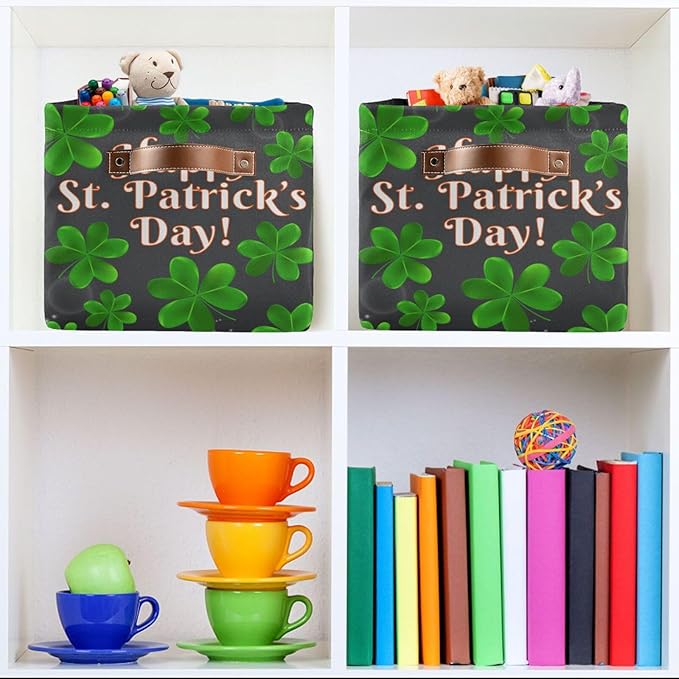 Storage Basket Happy St Patrick's Day Cube Storage Bins Organizer Bag Collapsible Closet Shelf Baskets with handle for Baby Cloth Pet Toy Book 14.2×10.2×8.3 IN-Ruum Studio Home