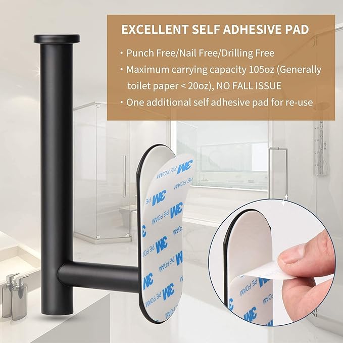 Toilet Paper Holder,Adhesive,Matt Black,Wall Mount,Toilet Paper Roll Holder,no Drilling,Bathroom/Rv/Washroom, SUS 304 Stainless Steel, Rustproof (Black, 1 Piece)-Ruum Studio Home