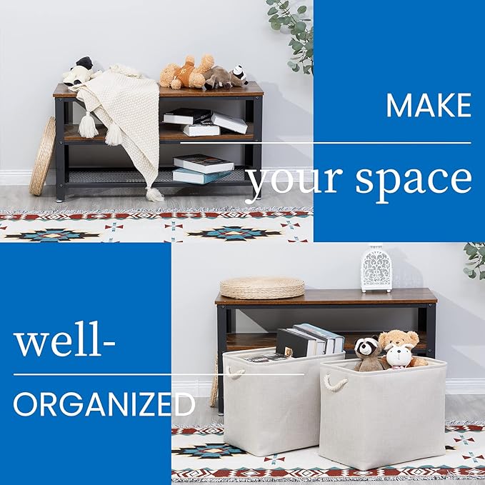Bidtakay Fabric Beige Baskets Extra Large Organization Baskets for Clothes Set of 2 Collapsible Storage Bins for Shelves Cabinet 17x12x15 In Organizing Bins for Bedroom Blankets Pillow Towels Storage-Ruum Studio Home