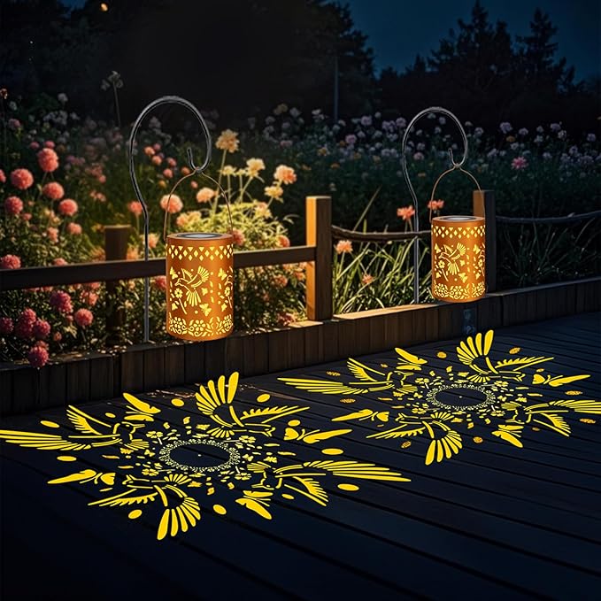 Solar Lanterns Outdoor Waterproof Hummingbird Garden Decor Birthday Gifts for Women Mom Grandma Hanging Solar Lights Metal Decoration for Yard, Patio, Backyard, Porch, Garden, 2 Pack-Ruum Studio Home