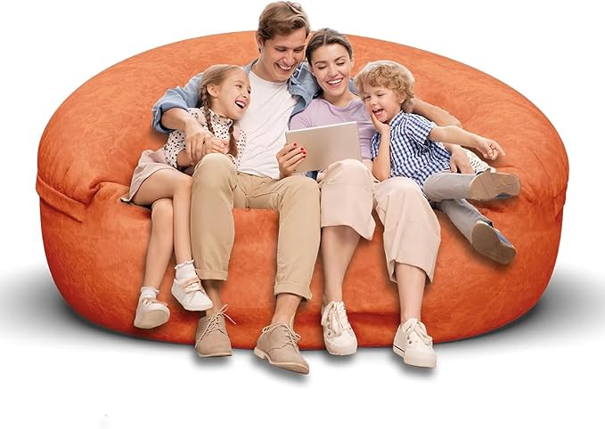 Bean Bag Chair for Adults 6FT,Soft Removable Cover for Teens/Girls Bedroom,Fluffy Giant Round Floor Beanbag Lounger Chairs (No Filler,Orange)-Ruum Studio Home