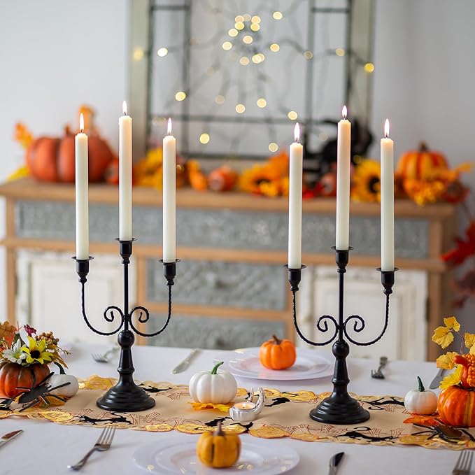 Sziqiqi Candle Holders 3-Arms Candelabra - Black Halloween Candelabras Metal Candleholder Stands Decoration for Thanksgiving Christmas-Ruum Studio Home
