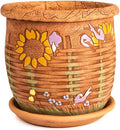 Ceramic Pot with Drainage Hole and Saucer, Plant Pots, Modern Decorative Planters for House Plants Indoor Flowers Plants, Cute Flower Pot - Gifts (Wicker (1.6 L))-Ruum Studio Home