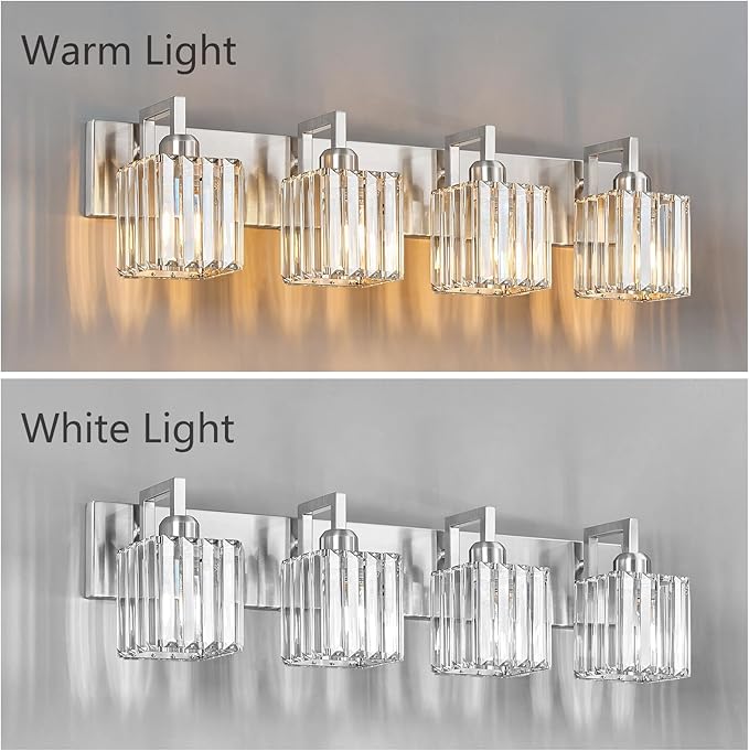 Modern Bathroom Vanity Light 4-Lights Brushed Nickel Vanity Light Crystal Wall Light Bathroom Light Fixtures-Ruum Studio Home