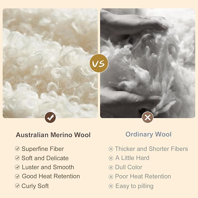 YOUR MOON 100% Pure Wool Queen Size, Australian Organic Natural Wool Blankets, Hypoallergenic Blanket for Bed, Medium Weight(Coffee, 90 * 90)-Ruum Studio Home