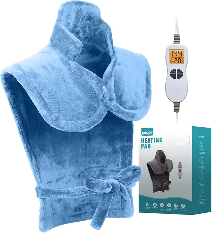26" x 35" Flannel Neck&Shoulder&Back Heating Pad with 12 Temperature Settings& Countdown Timer,Pain Relief for Back/Neck/Shoulders/Menstrual Pain, Christmas Gifts for Women Men Mom Dad(Light Blue)-Ruum Studio Home