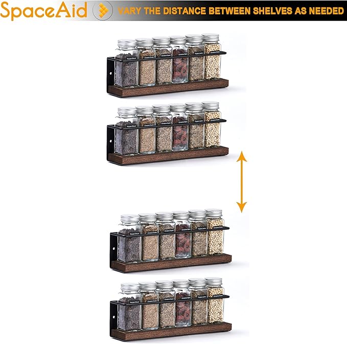 SpaceAid Spice Rack Organizer for Cabinet Door or Wall Mount (4 Pack) with 415 Spice Labels - Wood Hanging Seasoning Shelf for Cupboard Pantry or over the Stove-Ruum Studio Home
