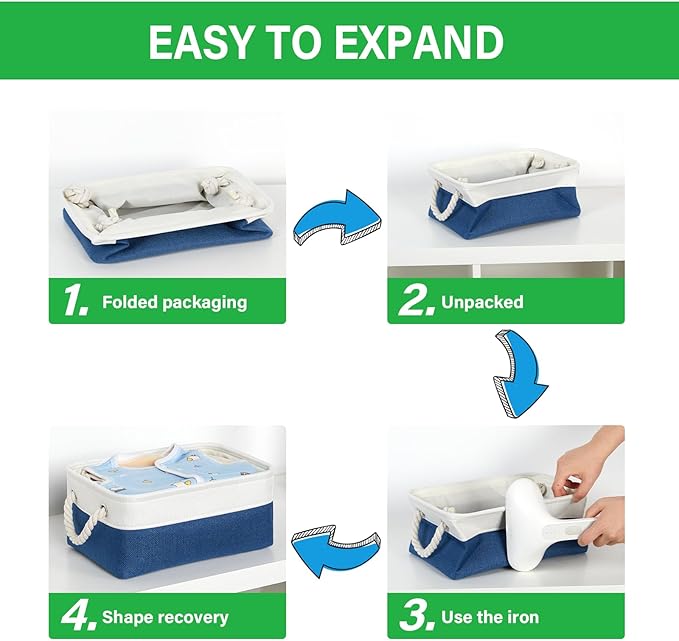Bidtakay Small Storage Baskets for Shelves 3 Pack Fabric Storage Bins for Organizing Linen Collapsible Organizer for Closet-White&Blue-Ruum Studio Home