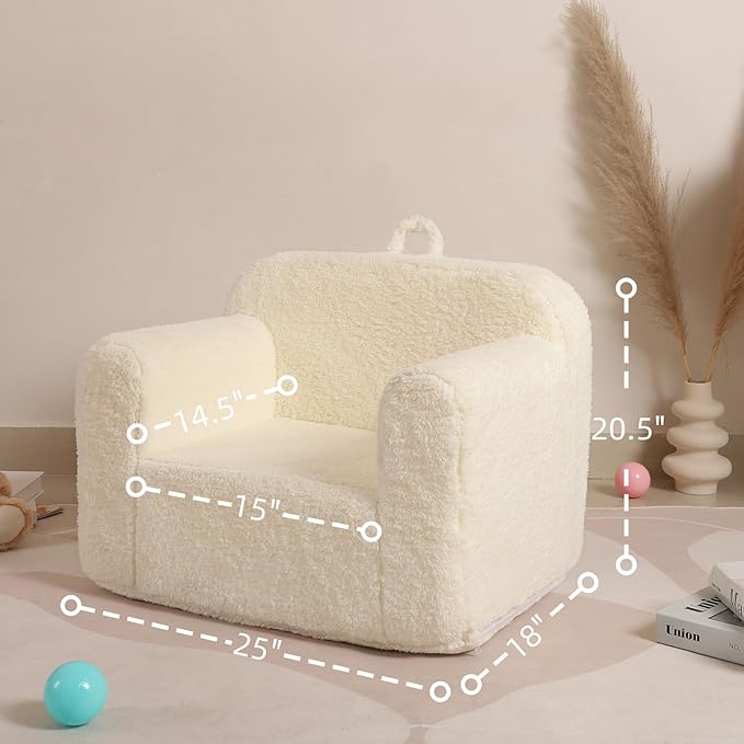 Kids Snuggly-Soft Sherpa Chair, Cuddly Toddler Foam Chair for Boys and Girls, Cream-Ruum Studio Home