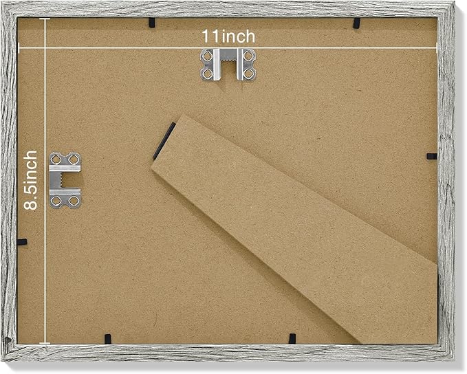 Vittanly 8.5x11 Picture Frames Set of 9, Shatter Resistant Plexiglass, Display 6x8 Pictures with Mat or 8.5x11 without Mat, Photo Frames for Wall or Tabletop, Engineered Wood, Grey-Ruum Studio Home