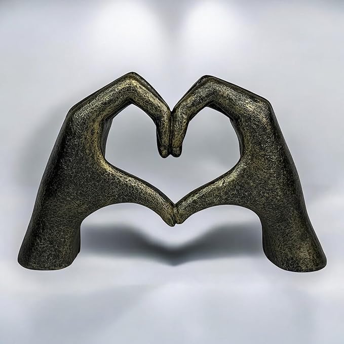 Top Brass Large Rustic Heart Hands Sculpture, 9 3/4” Resin Love Statue – Romantic Decor Accent for Shelf or Mantel – Perfect for Wedding, Valentine's Day or Anniversary (Rustic Cast Iron)-Ruum Studio Home