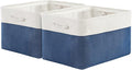 Organization and Storage Bins for Shelves - 2 Pack 17X15X12 inch Canvas Storage Cubes Collapsible Baskets for Organizing with Handles, Storage Box for Cloth Decorative (White & Blue)-Ruum Studio Home