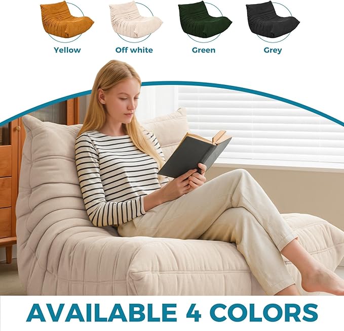 Modern Living Room Chair, Big Bean Bag Adult Floor Sofa, Togo Recliner Memory Foam Lazy Couch Suitable Balcony for Fireside Chair (Apricot Color)-Ruum Studio Home