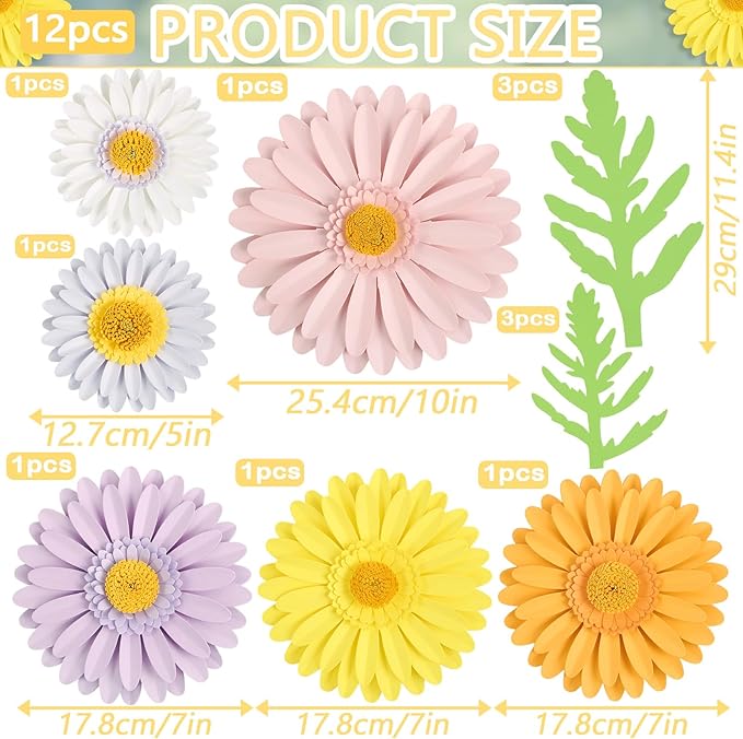 3D Paper Flowers Decorations for Wall, Large Daisy Paper Flowers for Bulletin Board, Wedding, Baby Shower, Tea Party, Classroom, Bedroom Decor-Ruum Studio Home