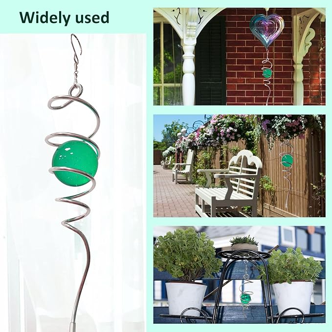 Wind Spinner Tail Gazing Ball Spiral Decorative Wind Spinner Sun Catcher 11inch Tail and 2 inch Glass Orb. Indoor Outdoor Garden Decoration Wind Sculptures-13 inch Height (Green)-Ruum Studio Home
