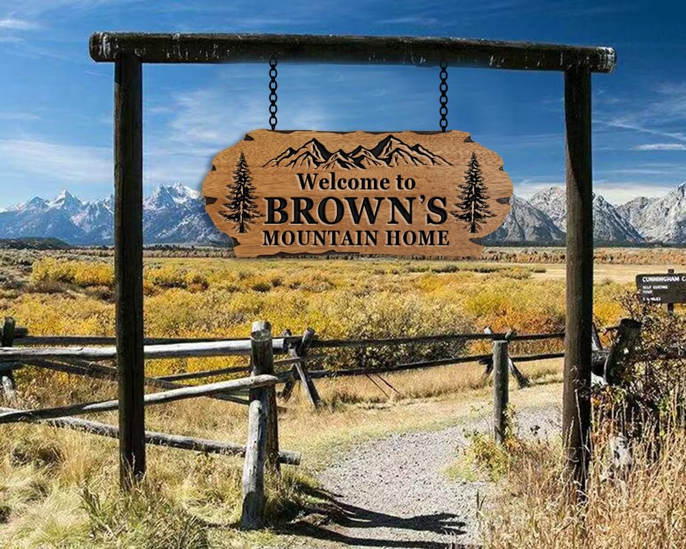 Personalized Cabin Sign - Rustic Wood Welcome Sign for Outdoor & Home Wall Decor - Customizable Farmhouse Decor, Backyard Sign & 3D Carving Wood Sign.3D carved decorative wooden plaques.-Ruum Studio Home