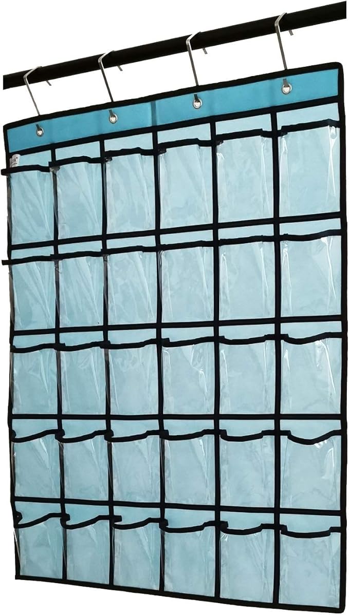Classroom Pocket Chart for Phone Calculator Holder Over The Door Hanging Closet Jewelry Organizer with 30 Clear Pockets (Blue)-Ruum Studio Home