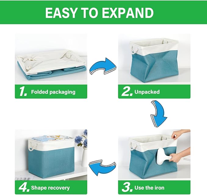 Bidtakay Extra Large Storage Baskets for Shelves 3 Pack Fabric Storage Bins for Organizing Linen Collapsible Organizer for Closet-White&Teal-Ruum Studio Home