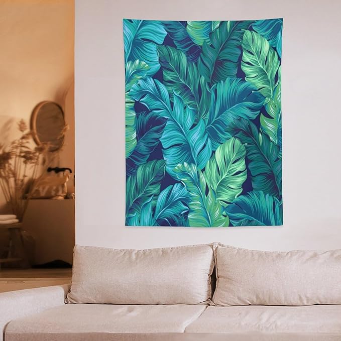 ICMOLYYENLO Tropical Green Plant Tapestry, Green Palm Leaves Natural Landscape Print Wall Tapestry for Bedroom Living Room Dormitory 60x80 Inch-Ruum Studio Home