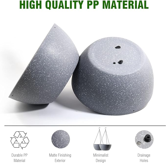 10 inch Hanging Planters for Outdoor Indoor Plants with Drainage Holes and Chain, 2 Pack Round Hanging Flower Plant Pots for Garden Home Porch Decor, Speckled Grey-Ruum Studio Home
