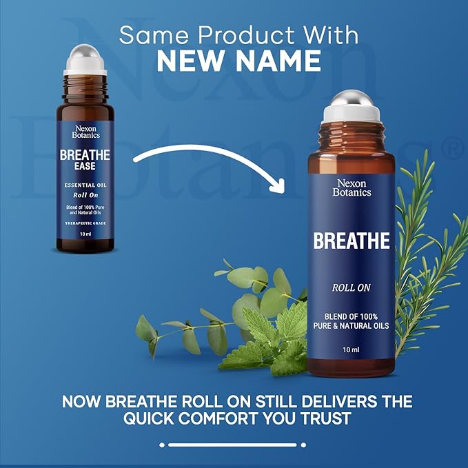 Breathe Essential Oil Roll-On Blend 10 ml - Pure Eucalyptus, Peppermint & Rosemary Oils Roller for Clear Breathing & Respiratory Support - Nexon Botanics-Ruum Studio Home