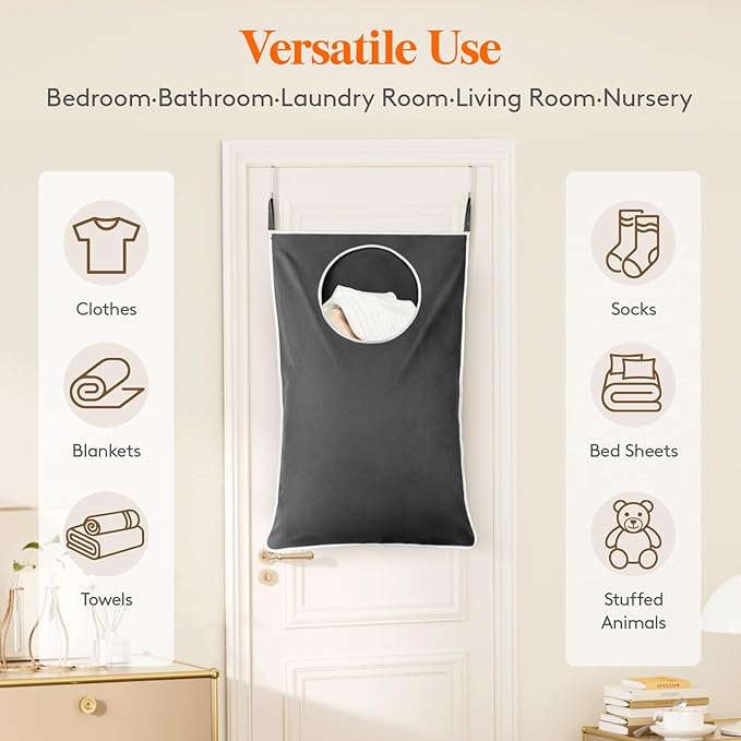 Lifewit Over Door Laundry Hamper, Large Collapsible Hanging Laundry Hamper, Hanging Laundry Basket Bag for Bathroom Bedroom Dirty Clothes Storage Organizer, Dark Gray-Ruum Studio Home