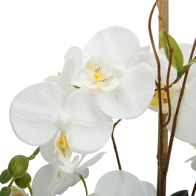 White Orchid Artificial Flowers with Gray Vase Large Silk Faux Phalaenopsis Flowers for Dining Room Table Floral Centerpieces Indoor Decoration-Ruum Studio Home