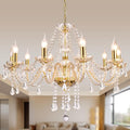 Modern Elegant 10 Lights K9 Crystal Glass Chandelier Golden Pendant Ceiling Lighting European Style for Dining Living Room Bedroom Transparent, 10 E12 Bulbs Required-Ruum Studio Home