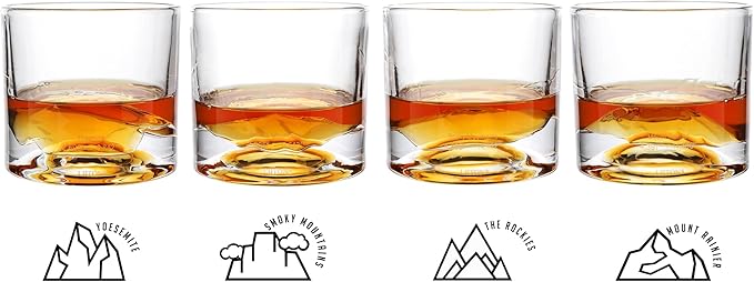 American Peaks Heavy Crystal Whiskey Glasses Gift Set of 4, Thick Freezable Bourbon Glass 1lb Each, Premium Whiskey Gifts for Men, Frozen Crystal Chills Cocktails, 10 oz-Ruum Studio Home