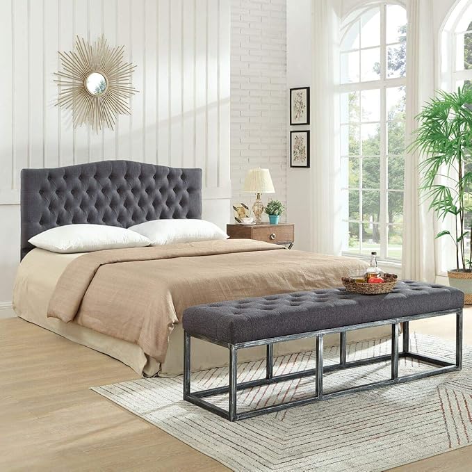 24KF Upholstered Tufted Button Linen Fabric Headboard,Comfortable Fashional Headboard Queen/Full Size,Dark Gray-Ruum Studio Home
