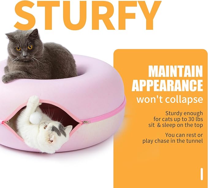 Jia Xi Cat Tunnel Bed & Hideout - Large Indoor Cat Condo & Cave (24 inch, Pink)-Ruum Studio Home