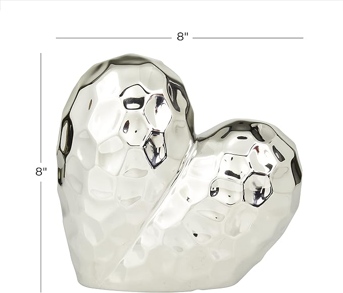 Deco 79 Porcelain Ceramic Heart Decorative Sculpture Dimensional Angled Origami Inspired Home Decor Statue, Accent Figurine 8" x 3" x 8", Silver-Ruum Studio Home