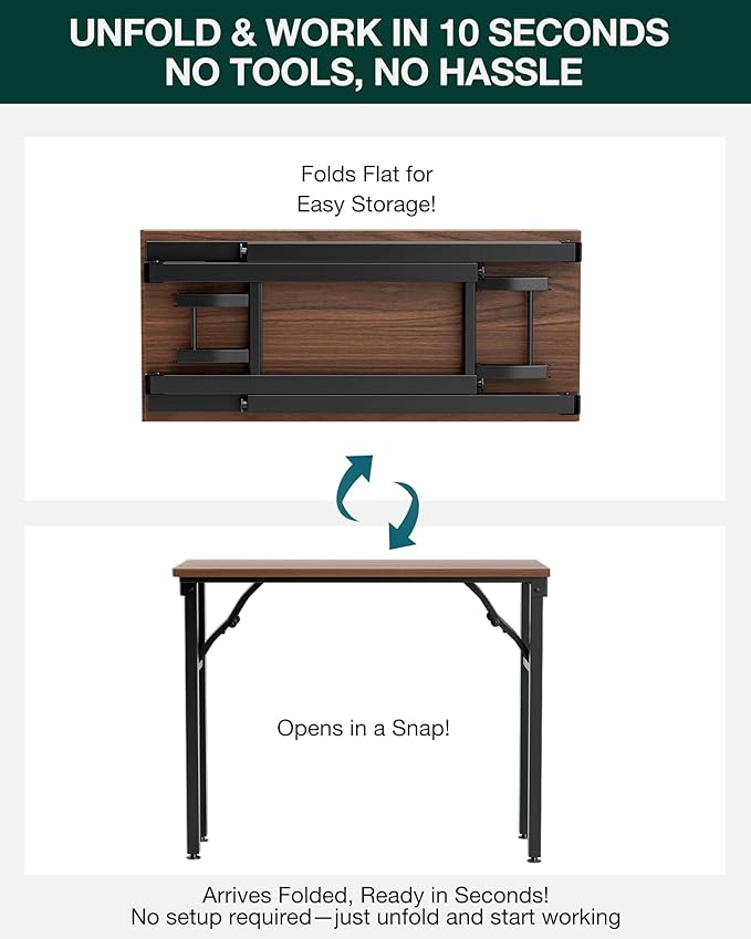 Frylr Small Folding Computer Desk – 35.8 Inch Portable Table for Craft and Study, Lightweight Desk for Small Spaces, Foldable Laptop Table Built-in AC/USB Outlets for Convenience, Dark Walnut-Ruum Studio Home