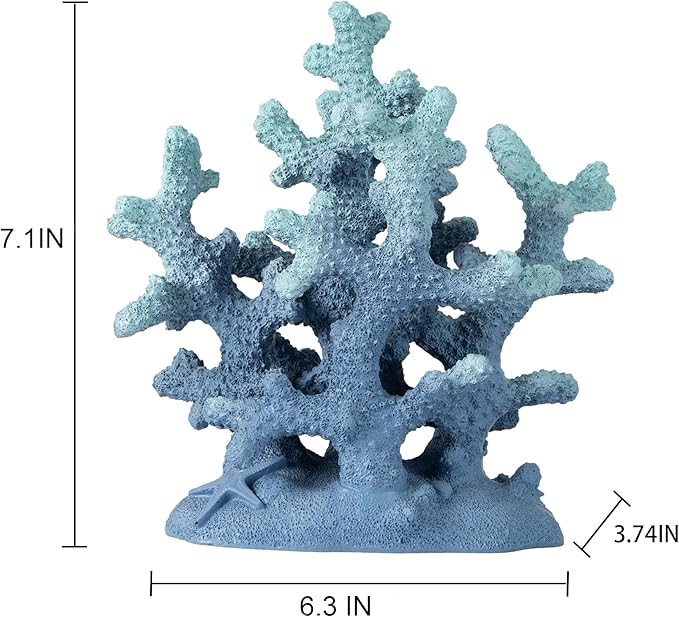 7.1" H Blue Coral Decor, Resin Coral Statue, Nautical Decorations for Home, Bedroom, Bathroom, Living Room, Beach/Coastal/Ocean Themed Cabinet Shelf Tabletop Decor-Ruum Studio Home
